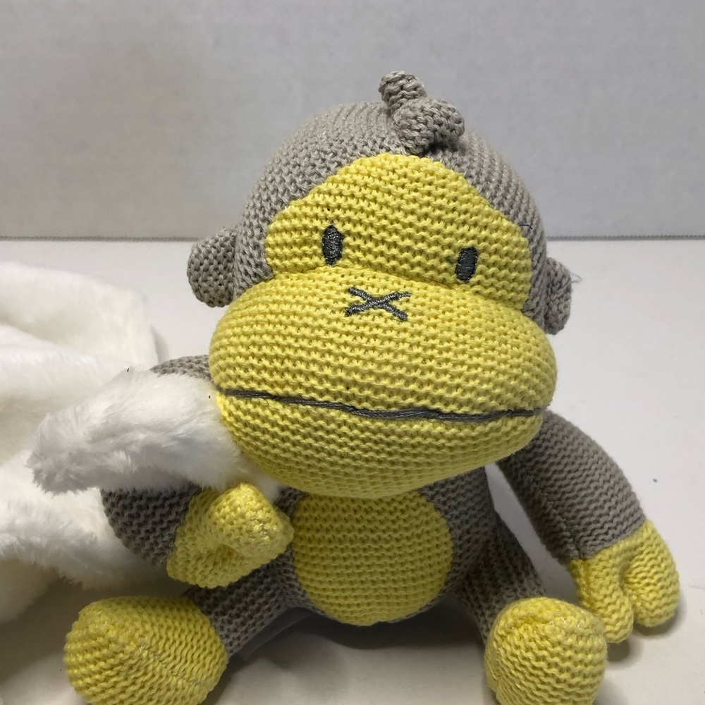 Baby Bum Knitted Monkey Yellow Grey Lovey Security Blanket Plush 14 x 13